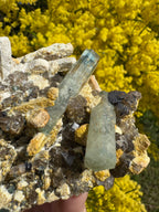 Aquamarine with Feldspar, Fluorite and Quartz on Matrix