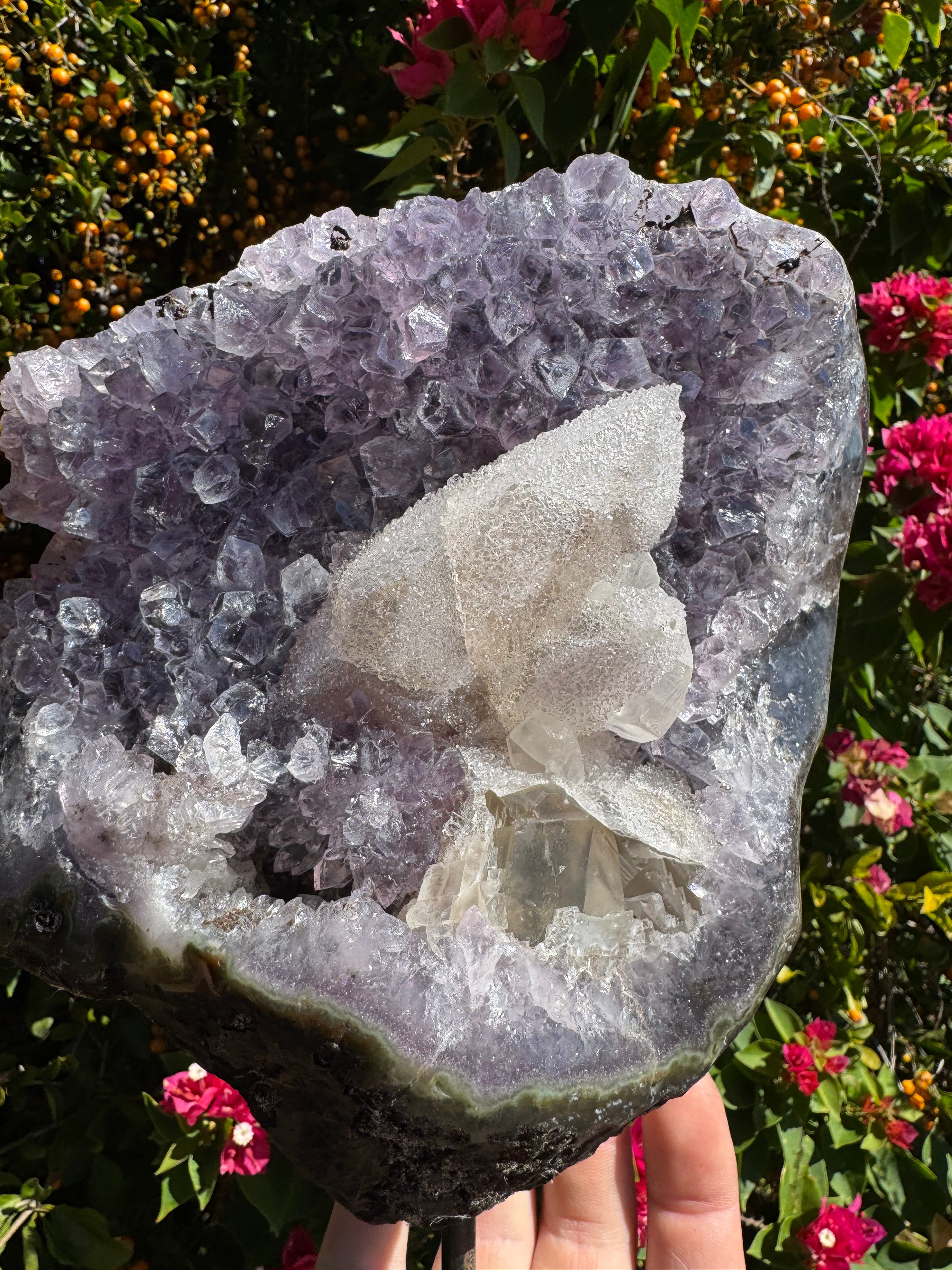 Amethyst Cluster with Druzy Calcite Inclusions