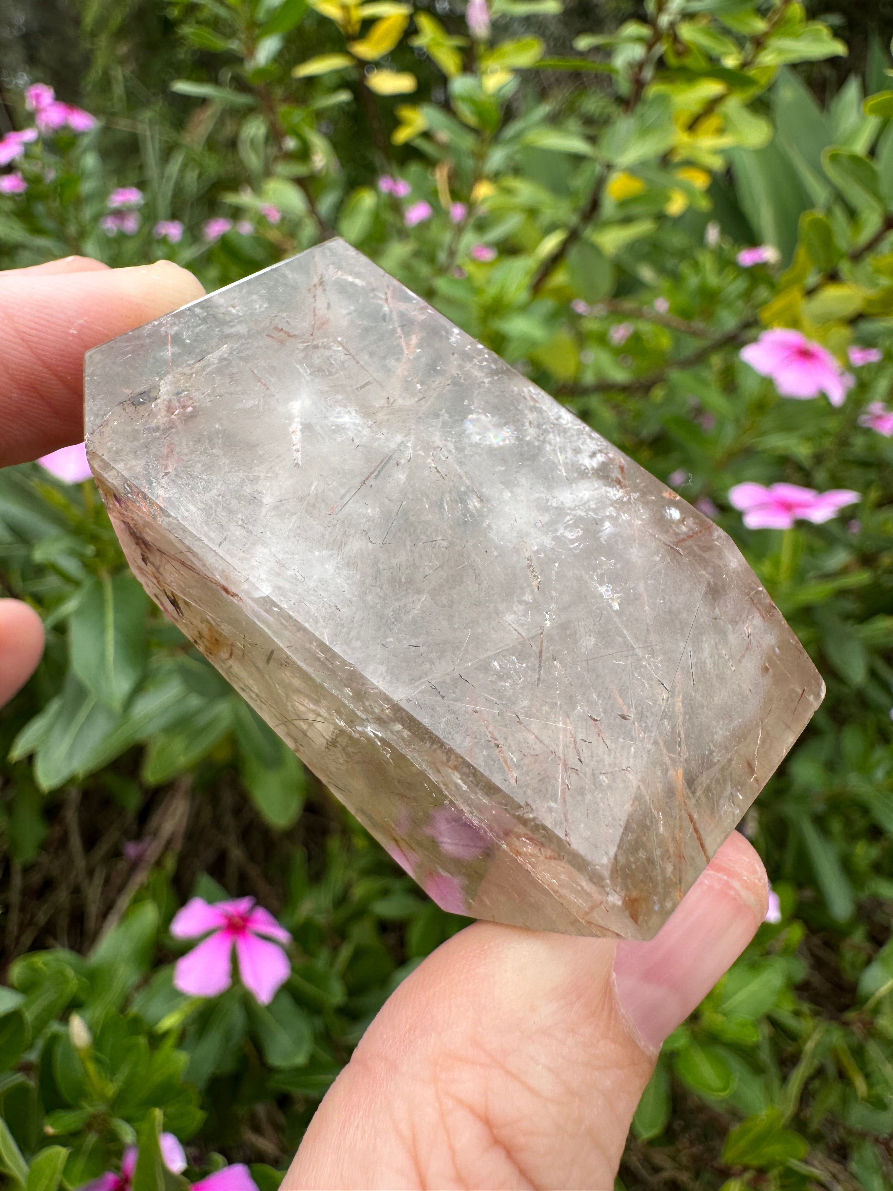 Red And Gold Copper Rutile in Quartz Freeform