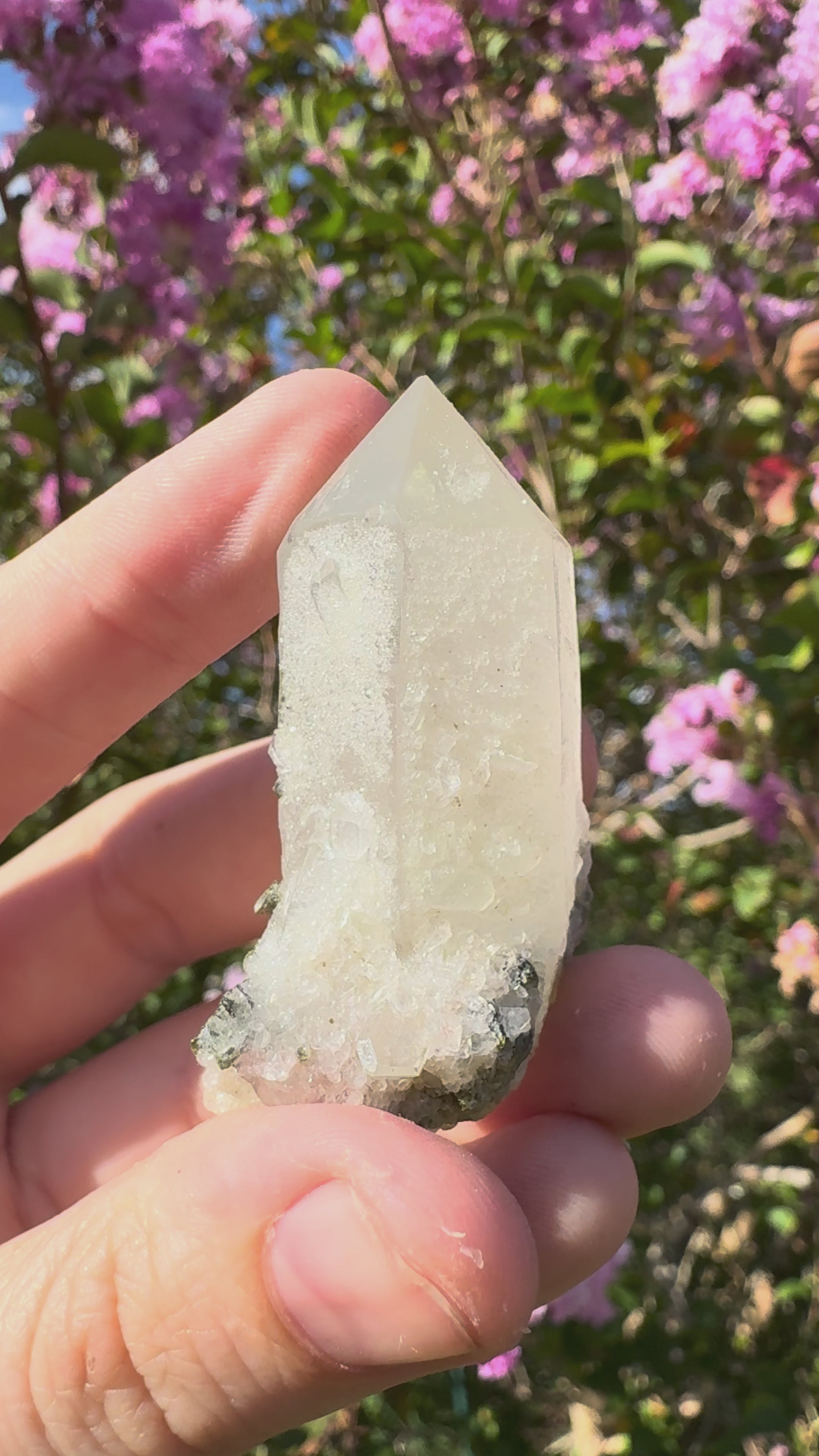 Sugar-Coated Epidote On Quartz Point