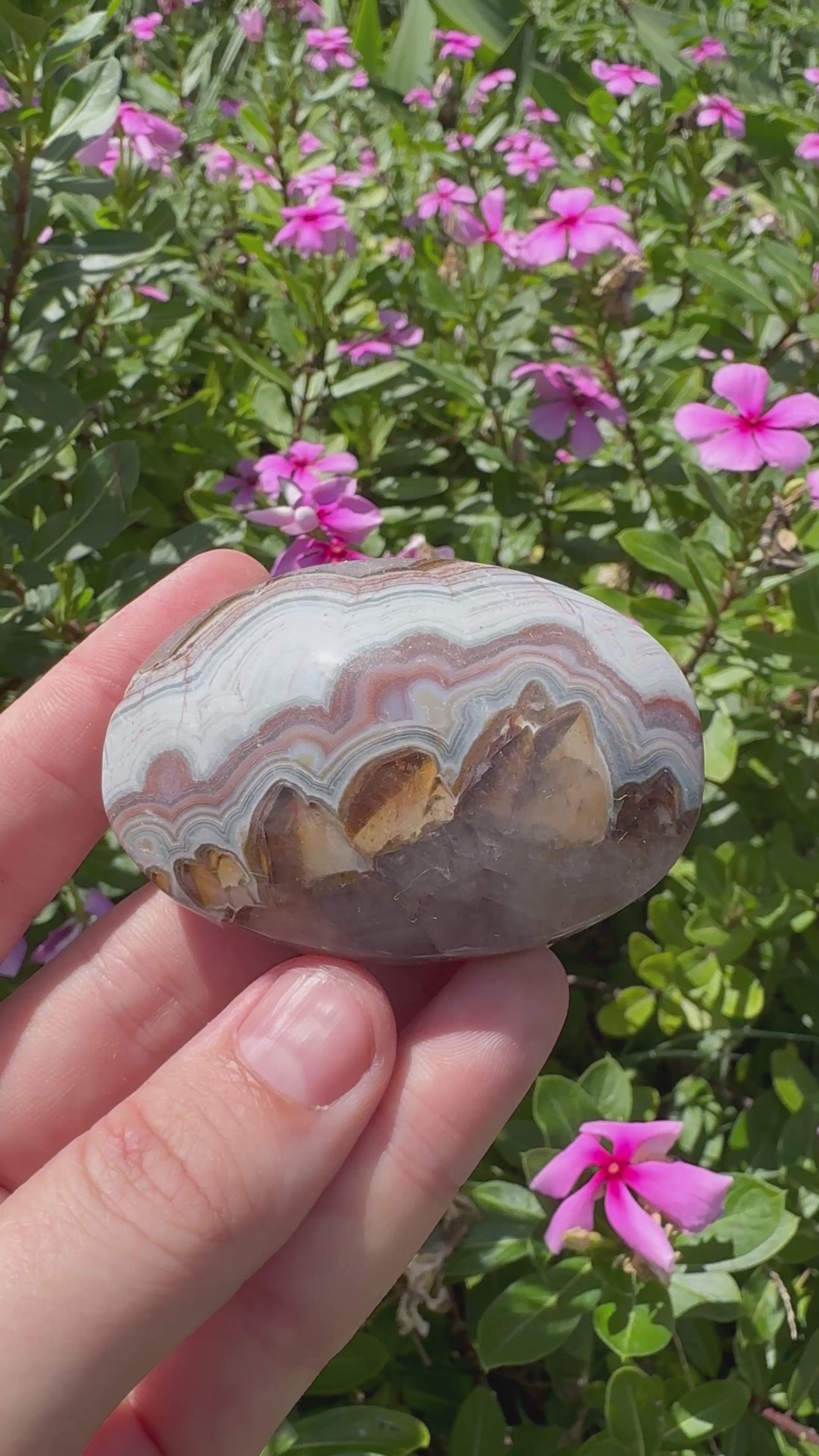 Mexican Agate And Amethyst Palm Stone