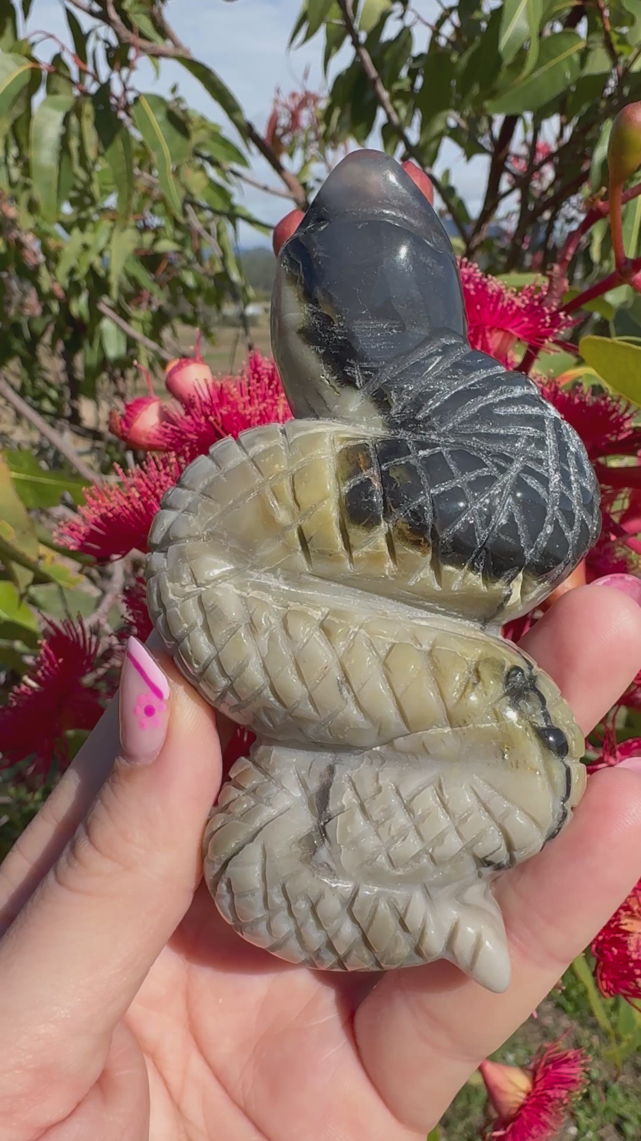 Volcanic Agate Snake Carving