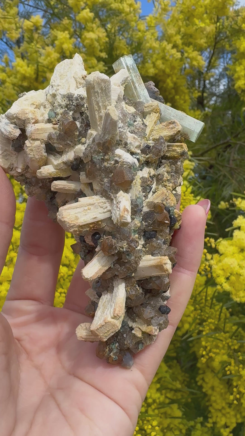 Aquamarine with Feldspar, Fluorite and Quartz on Matrix
