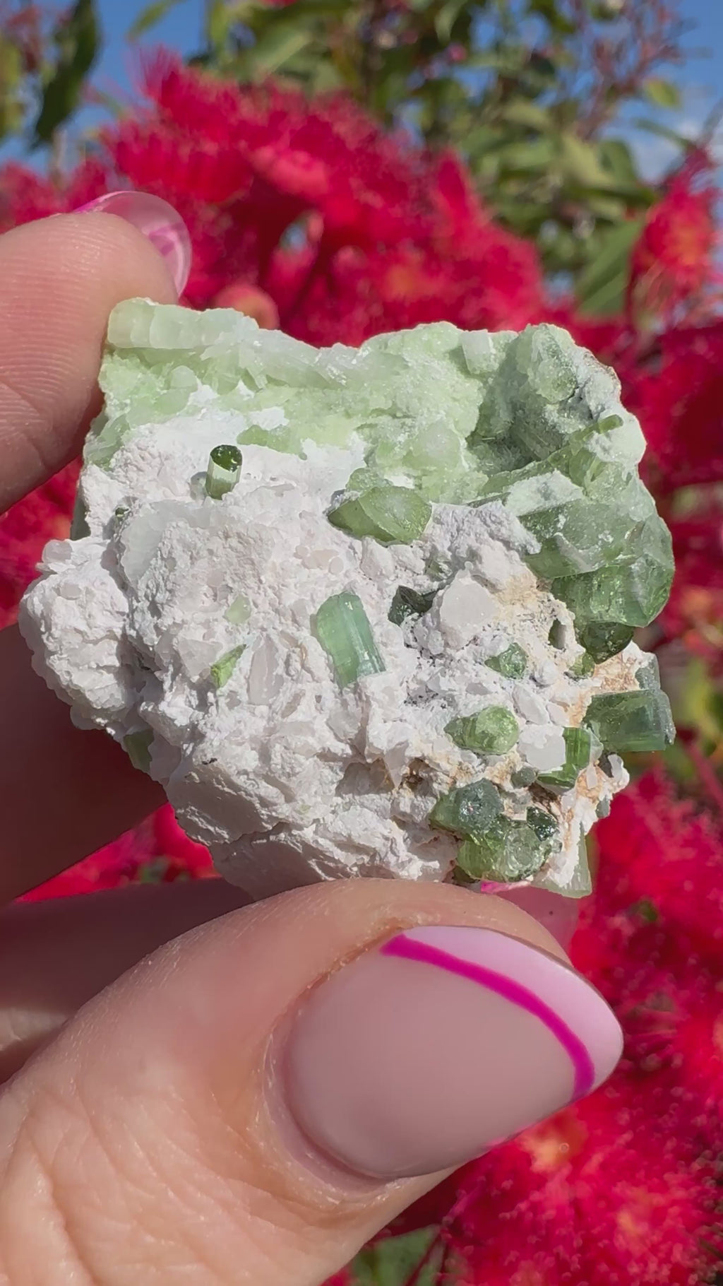 Green Tourmaline and Kunzite with Mica on Albite Matrix Specimen