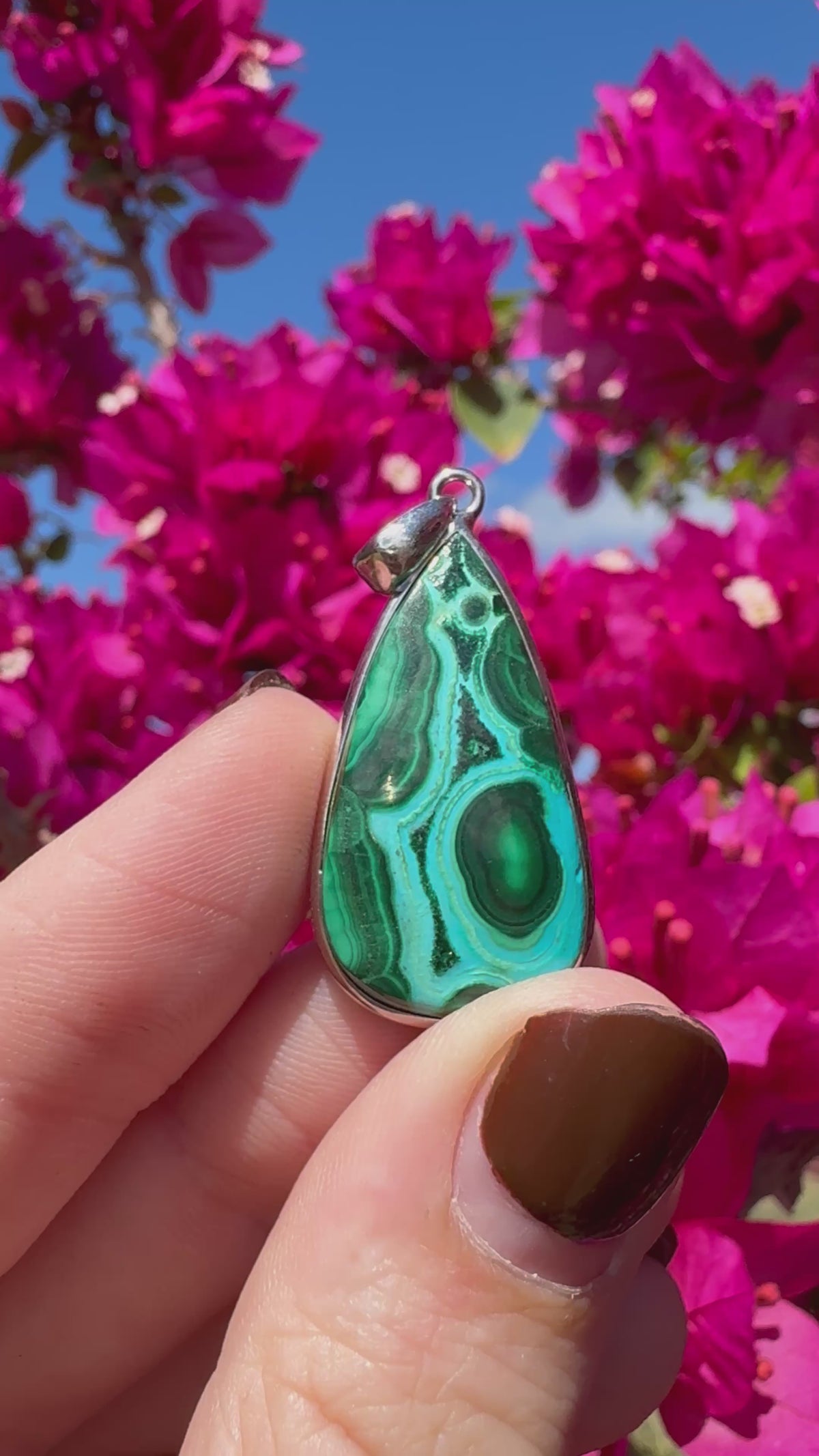 Sterling Silver Pendant - Malachite And Chrysocolla