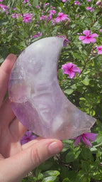 Purple Fluorite Crescent Moon on Metal Stand