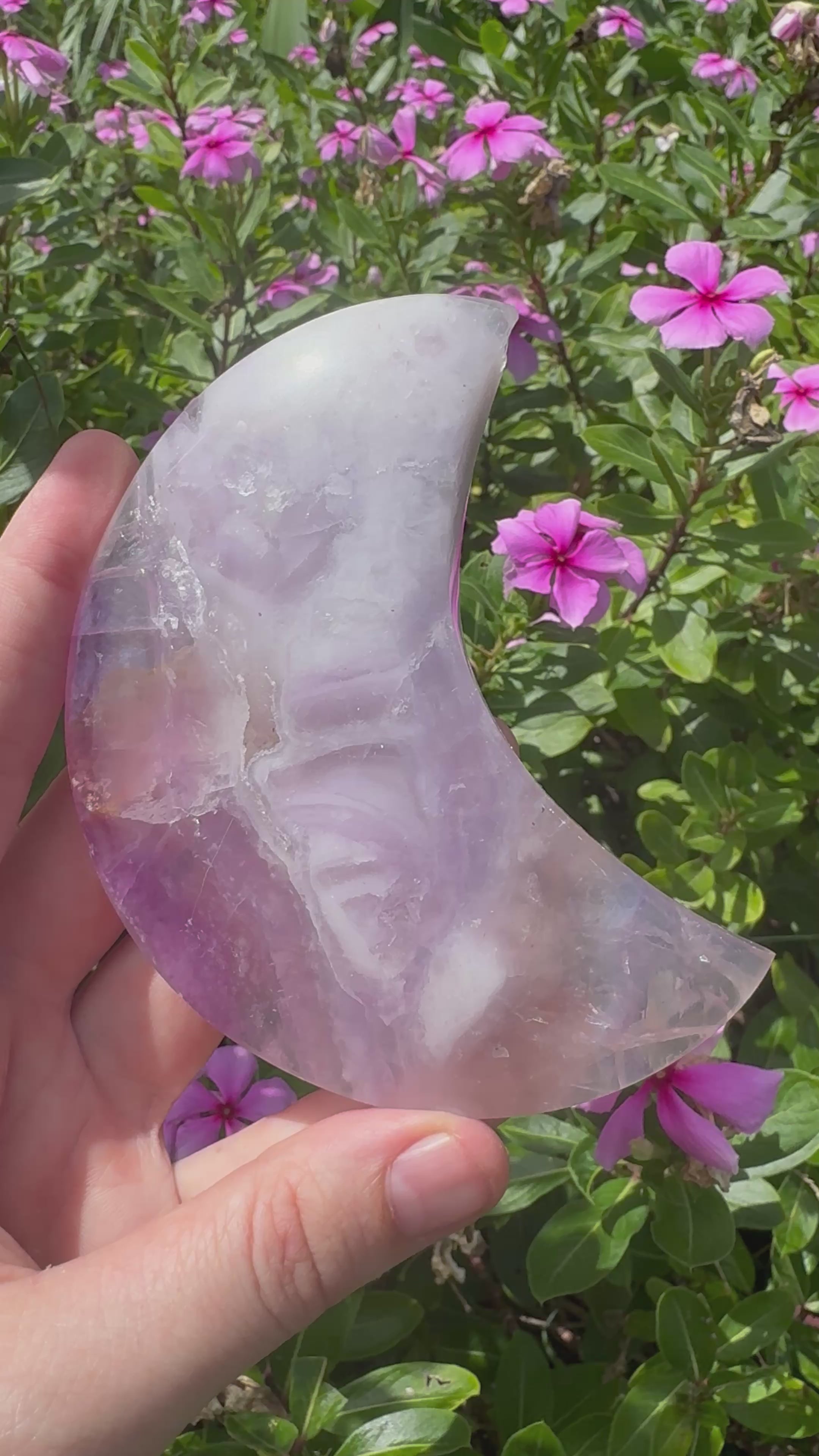 Purple Fluorite Crescent Moon on Metal Stand